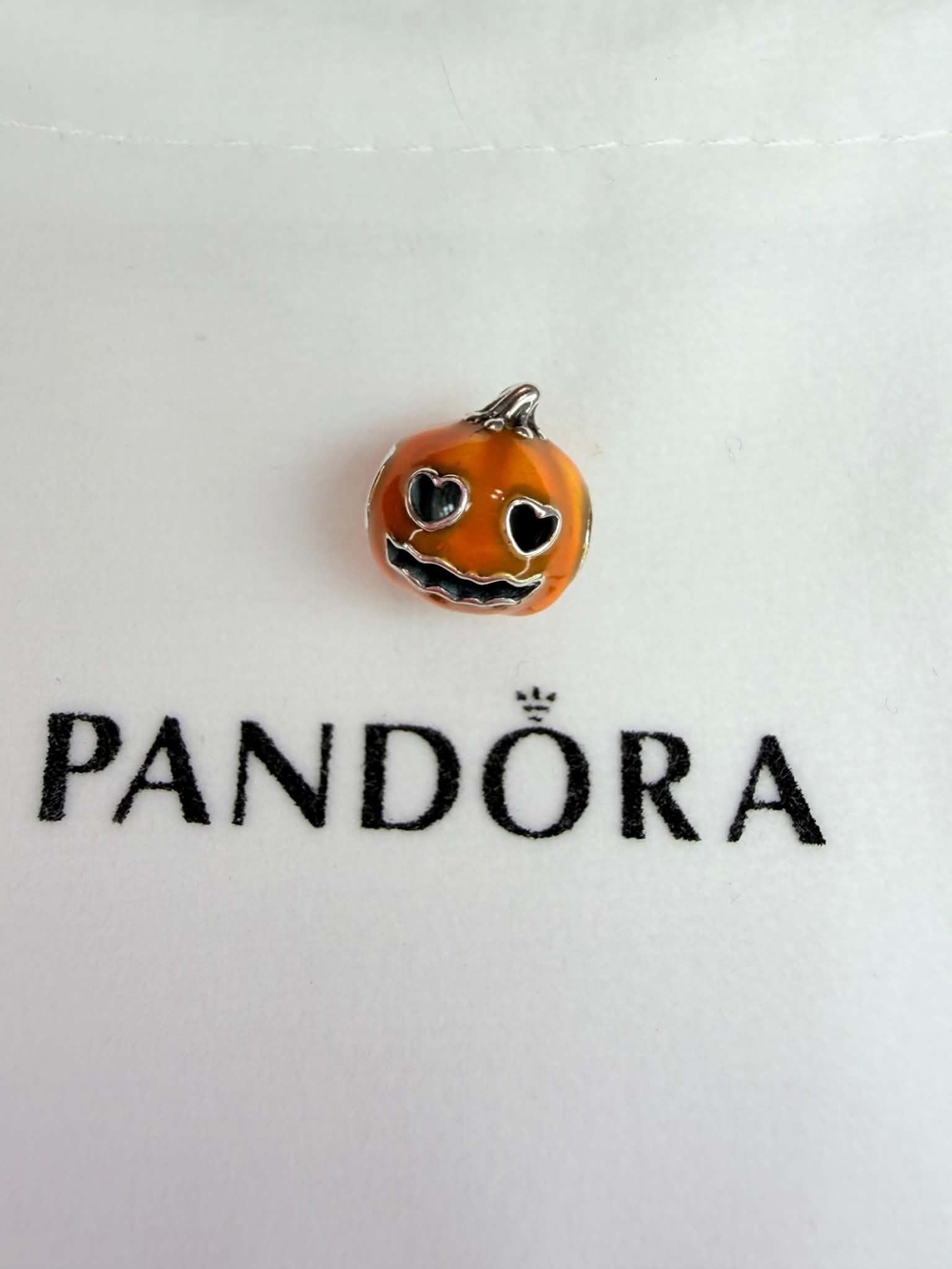 Pandora Orange Enamel Pumpkin Charm with Silver Accents